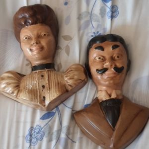 Prairie People Vintage Old Plaster Craft Man Woman Wall hangings